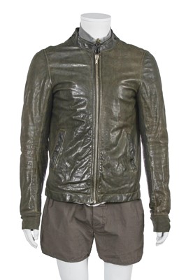 Lot 97 - A Rick Owens men's grey and black leather and cotton ensemble, circa 2008