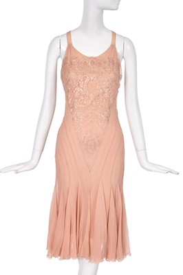 Lot 224 - A Christian Dior by John Galliano rose chiffon and silver lace cocktail dress, commercial collection 2002