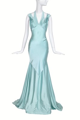 Lot 166 - A John Galliano aqua satin bias-cut evening gown, circa 2010