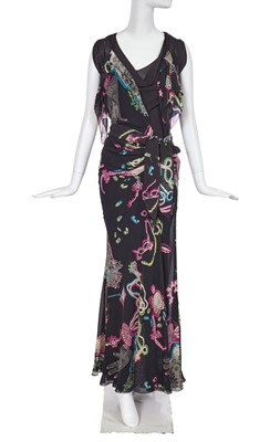 Lot 212 - A John Galliano accessories-print evening gown, 'In the Mood' collection, Autumn-Winter 2003-04
