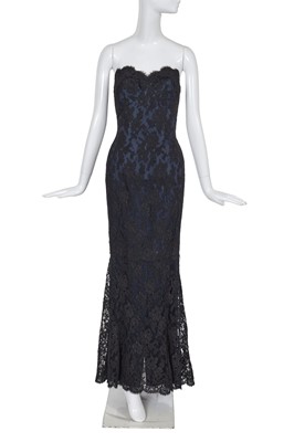 Lot 292 - An Antony Price black lace and blue satin sheath, circa 1990