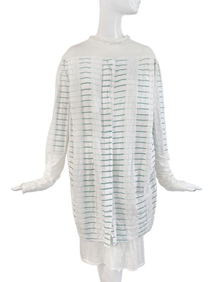 Lot 361 - A Westwood/McLaren green and white striped cotton tunic dress, 'Savage' collection, Spring-Summer 1982