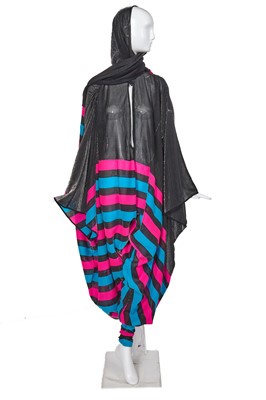 Lot 377 - A Kansai Yamamoto teal, pink and black striped lurex jumpsuit, early 1980s