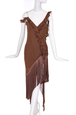 Lot 238 - A Christian Dior by John Galliano brown and black swiss dot silk cocktail dress, commercial collection, 2000