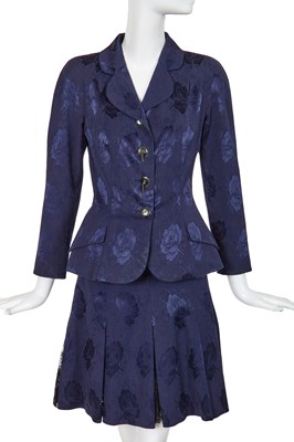 Lot 331 - A Christian Dior by John Galliano blue damask cocktail suit, 'Dior's Little Sweetheart Pin-Ups' collection, Autumn-Winter 1997-98