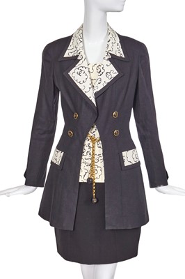 Lot 39 - A Chanel by Karl Lagerfeld printed silk and black wool ensemble, Spring-Summer 1993