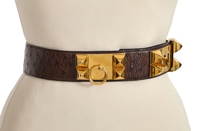 Lot 55 - An Hermès brown ostrich Collier de Chien 50 belt, 1988