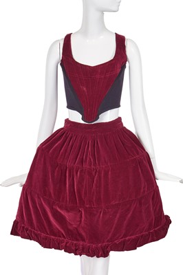 Lot 356 - A Vivienne Westwood burgundy velvet ensemble, 'Harris Tweed' collection, Autumn-Winter 1987-88