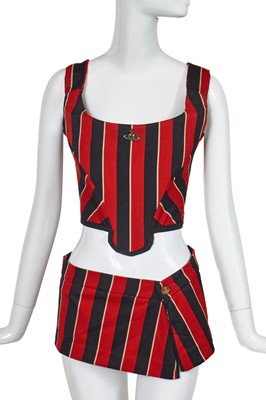 Lot 351 - A rare Vivienne Westwood black and red striped wool micro mini ensemble, early 1990s