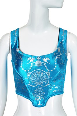 Lot 348 - A Vivienne Westwood 'Boulle' stencilled blue satin corset, 'Salon' collection, Spring-Summer 1992