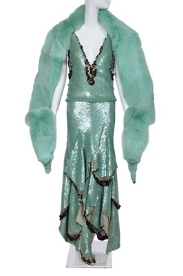 Lot 110 - An Alexandre Vauthier haute couture pale turquoise sequined evening gown, Spring-Summer 2022
