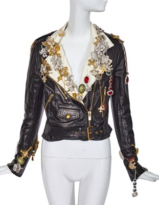 Lot 100 - An Alexandre Vauthier haute couture embellished black leather biker jacket, Spring-Summer 2018