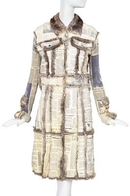 Lot 233 - A Christian Dior by John Galliano newsprint fur and leather coat, 'Fly Girl' collection, Autumn-Winter 2000-01