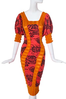 Lot 374 - A BodyMap orange and pink dress, 'Is a Comet a star...a moon... a sun...Aura Racoon', Spring-Summer 1986