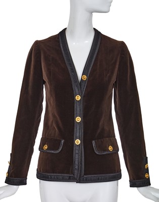 Lot 53 - A Chanel haute couture brown velvet jacket, 1970s