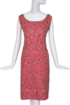 Lot 439 - A Christian Dior by Marc Bohan embellished pink wool cocktail dress, mid-1960s
