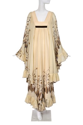 Lot 418 - A Thea Porter printed ivory muslin abaya dress, 1970s