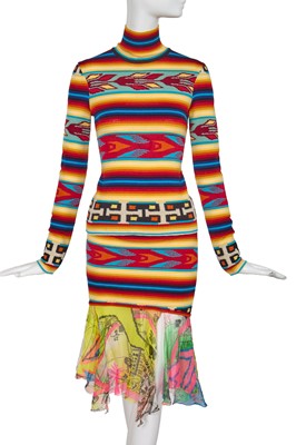 Lot 227 - A Christian Dior by John Galliano wool and chiffon 'Aztec' ensemble, Autumn-Winter 2001-02