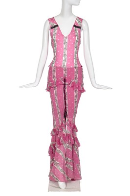 Lot 207 - A John Galliano pink silk damask ensemble, 'Pretty Baby' collection, Spring-Summer 2004