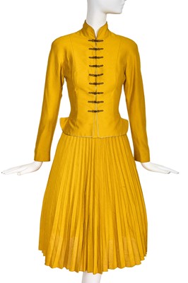 Lot 313 - A Christian Dior by John Galliano saffron-yellow silk damask skirt suit, 'Communist/Constructivist' collection, Spring-Summer 1999