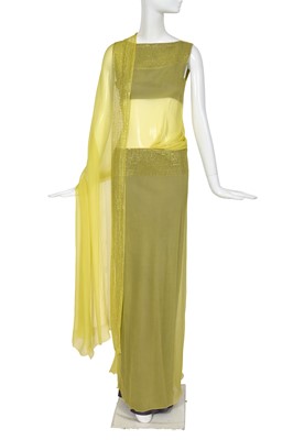 Lot 311 - A John Galliano chartreuse chiffon evening gown, 'Ballets Russes' collection, Spring-Summer 1999