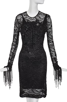 Lot 338 - A Christian Dior by Gianfranco Ferré black lace beaded mini dress, circa 1995