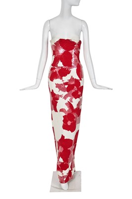 Lot 274 - A Gianfranco Ferré red and white sequined jersey evening gown, Spring-Summer 1996