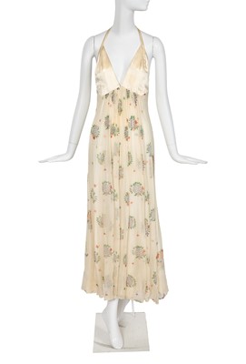 Lot 421 - An Ossie Clark/Celia Birtwell printed ivory moss crêpe halterneck dress, circa 1972