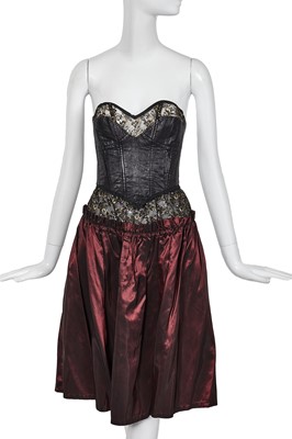 Lot 375 - A Swanky Modes black and red leather and taffeta ensemble, early 1980s