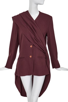 Lot 400 - A John Galliano maroon moss crêpe jacket, probably 'Charles James' collection, Spring-Summer 1989