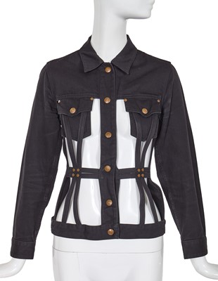 Lot 383 - A Jean Paul Gaultier blue denim cage jacket, 'Voyage autour du monde en 168 tenues' collection, Spring-Summer 1989