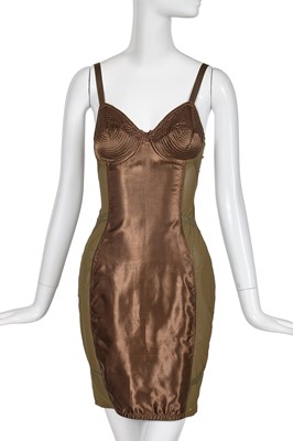 Lot 384 - A Jean Paul Gaultier brown and green satin and mesh dress, circa 1988