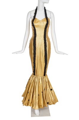 Lot 477 - A Zelda Wynn Valdes gold lamé and black beaded evening gown, early 1950s