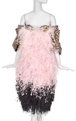 Lot 81 - A Michael Halpern pink animal-spot and feather dress, Spring-Summer 2021