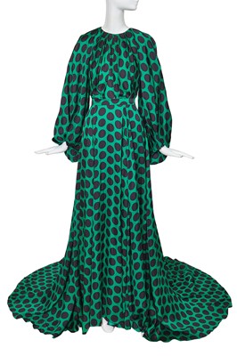 Lot 84 - A Michael Halpern green and black polka dot silk satin gown, Spring-Summer 2021