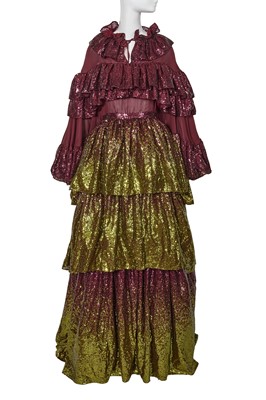 Lot 96 - A Michael Halpern green and burgundy sequin gown, Autumn-Winter 2022-23