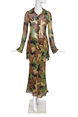 Lot 232 - A Christian Dior by John Galliano bias cut camouflage chiffon ensemble, pre-collection 2001