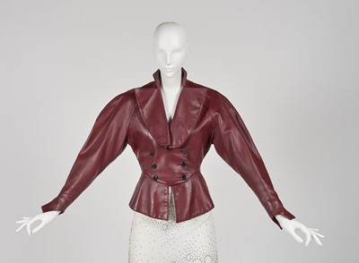 Lot 25 - An Azzedine Alaia double-breasted oxblood leather jacket, Autumn-Winter 1985-86