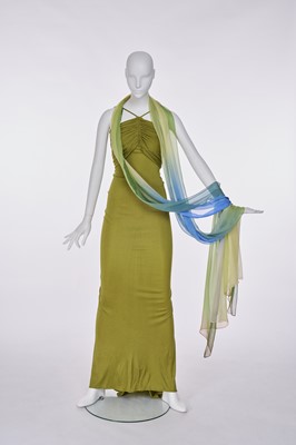 Lot 26 - A Giorgio di Sant Angelo green stretch jersey evening gown and stole late 1980s