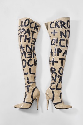 Lot 36 - A pair of rare Stephen Sprouse graffiti-painted patent boots, late 1980s-early 1990s