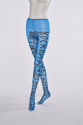 Lot 40 - A pair of Stephen Sprouse blue and black printed nylon leggings, Autumn-Winter 1984-85