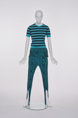 Lot 44 - A BodyMap printed turquoise cotton jersey ensemble, 'Barbee takes a trip ...' collection, Spring-Summer 1985