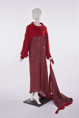 Lot 59 - A Westwood/McLaren knitted wool Dancing Figures print toga dress, 'Nostalgia of Mud' (Buffalo) collection, Autumn-Winter 1982-83