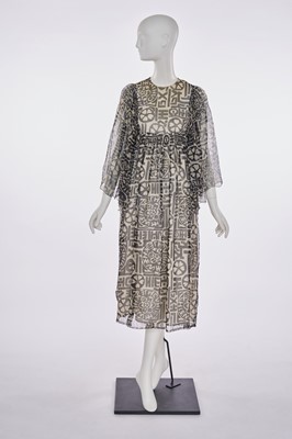 Lot 82 - A Thea Porter black and white printed chiffon 'Faye' dress, 1970s