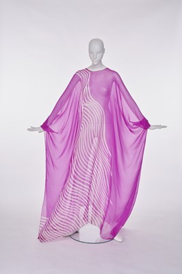 Lot 85 - A Halston printed magenta and white batik effect chiffon caftan, circa 1975