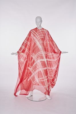 Lot 87 - A Halston red and white printed chiffon caftan, circa 1975