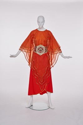 Lot 92 - A rare Kaisik Wong orange jersey and organdie ensemble, 1970s