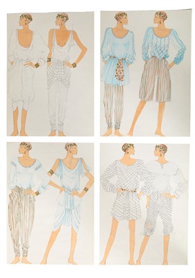 Lot 411 - Four John Galliano fashion sketches from a St Martin's student assignment, entitled 'Summer Collection', circa 1982
