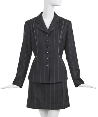 Lot 287 - An Azzedine Alaïa black and white pinstripe wool skirt suit, Autumn-Winter 1990-91