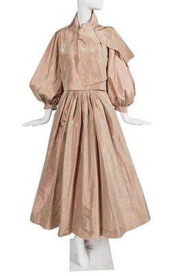 Lot 474 - A Madame Grès haute couture shot pink/champagne silk taffeta evening gown, 1960s